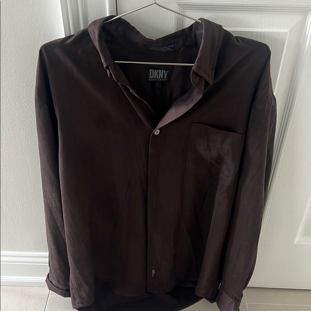 DKNY Women's Dark Brown Button Down Shirt